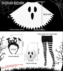 4pcsWomen's Ghost Costume Set for Halloween Trick-or-Treating & Themed Parties (white)