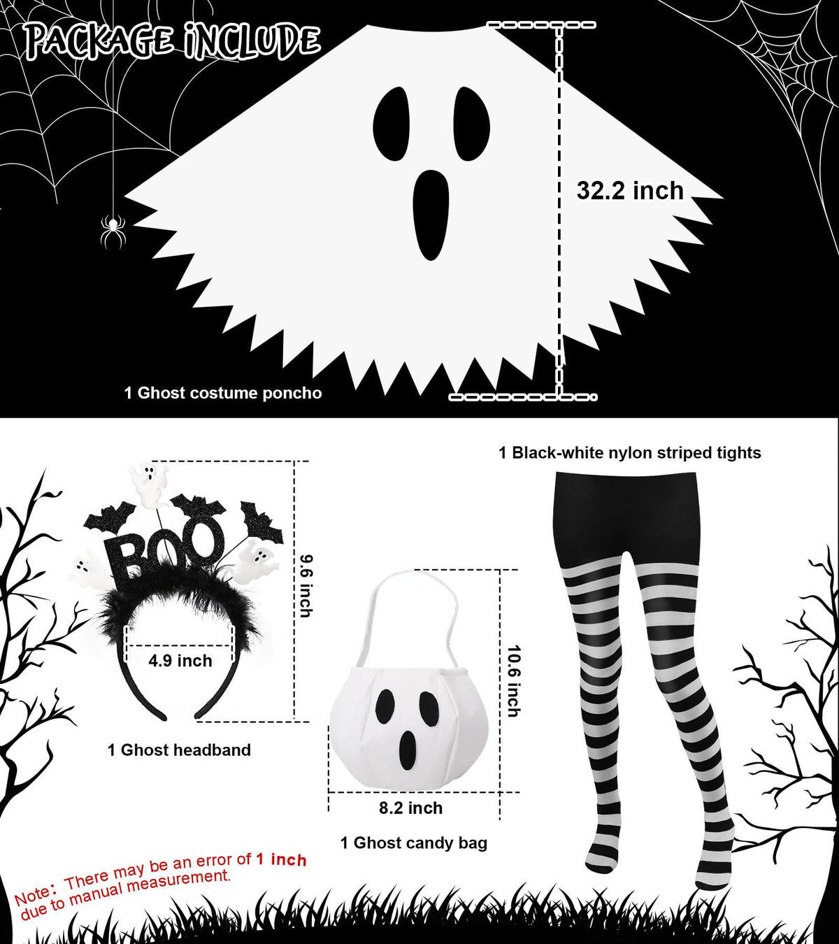 4pcsWomen's Ghost Costume Set for Halloween Trick-or-Treating & Themed Parties (white)