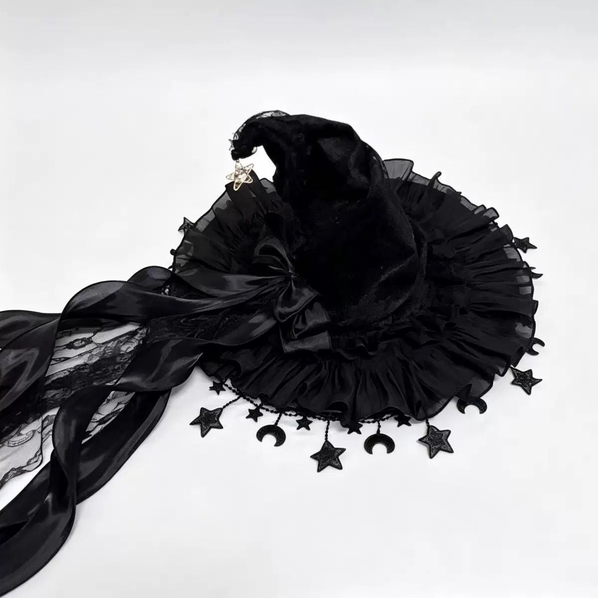 Black Witch Hat Star Ornaments Halloween Accessory Cosplay Hat Themed Party Hat - Black - Size 01