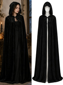 Black Velvet Cape Hooded Cape Cosplay Cape Halloween Costume Cape Party Cape - Black - Size XS