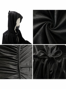 Black Velvet Cape Hooded Cape Cosplay Cape Halloween Costume Cape Party Cape - Black - Size XXL