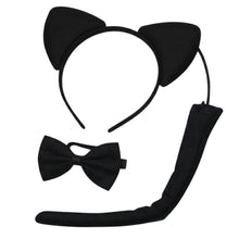 BLACK CAT EARS HEADBAND w Bow Tail Animal Costume Halloween Party Hair Accessory