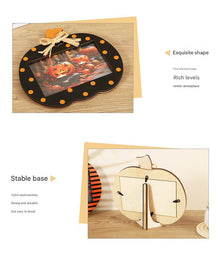 Black and Orange Polka Dot Pattern Festive Pumpkin Photo Frame - Rustic Halloween Tabletop Picture Holder