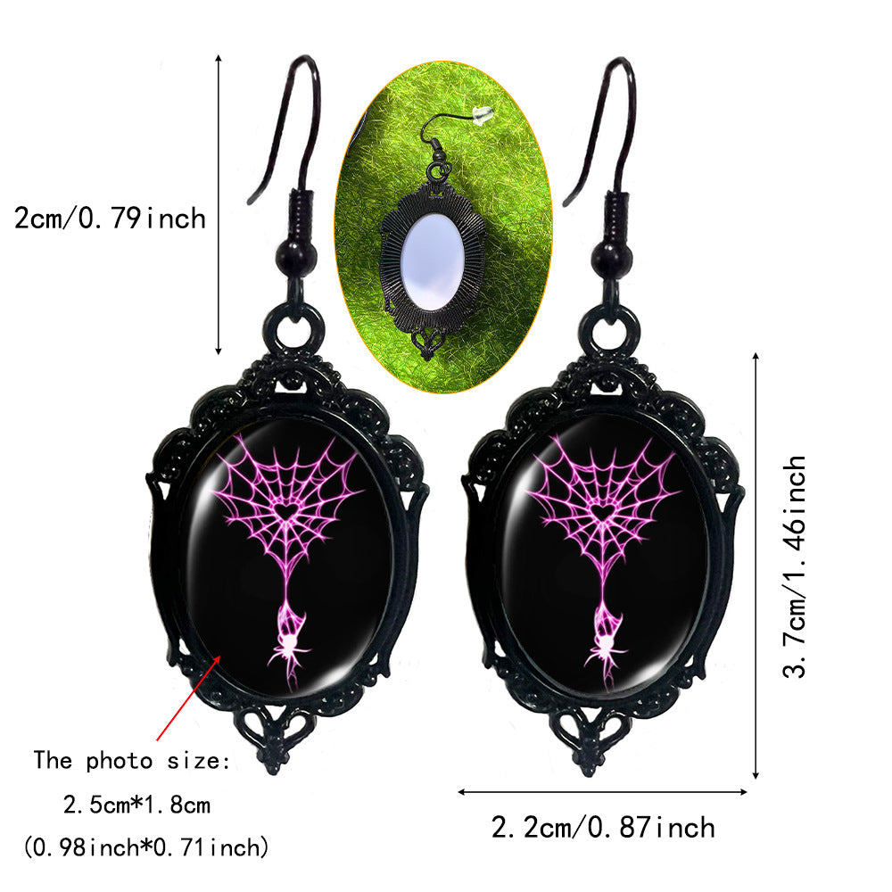 (Assorted 4-Pair Set) Gothic Spider Dangle Earrings - Vintage Black Frame Halloween Jewelry