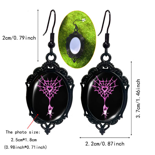 (Assorted 4-Pair Set) Gothic Spider Dangle Earrings - Vintage Black Frame Halloween Jewelry