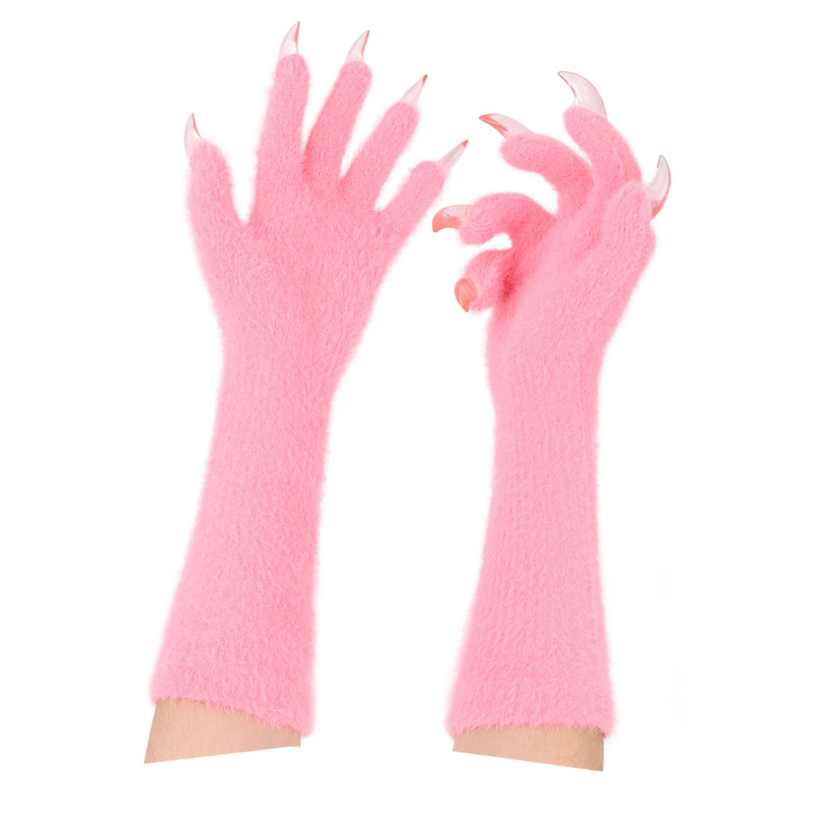 1 Pair Pink Realistic Long Claw Gloves – Halloween Costume Beast Paw Prop with Resin Nails