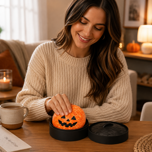 (Orange pumpkin buns) Halloween Slow-Rebound Soft Mini Bread Toy, 8.5cm, Stress-Relieving Squeeze Toy, Soft Food-Shaped Sensory Decompression Toy, with Storage Basket, Suitable for Teenagers and Adults, Party Gift