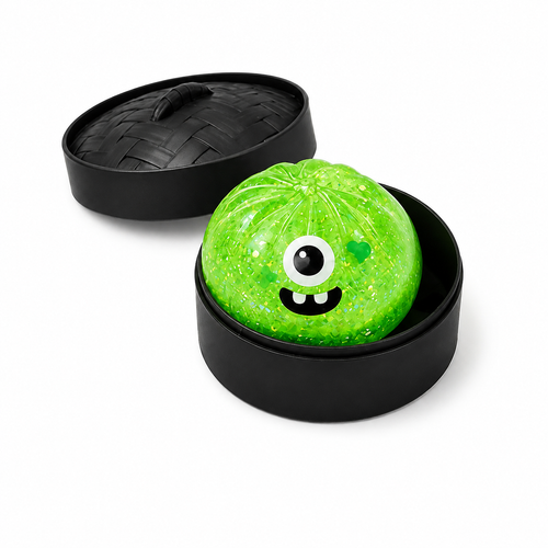 (Green Monster Buns) Halloween Slow-Rebound Soft Mini Bread Toy, 8.5cm, Stress-Relieving Squeeze Toy, Soft Food-Shaped Sensory Decompression Toy, with Storage Basket, Suitable for Teenagers and Adults, Party Gift