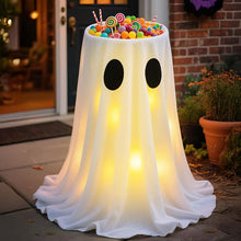 Halloween Ghost Candy Bowl Decoration with Tripod Stand and Warm LED Battery Box Light