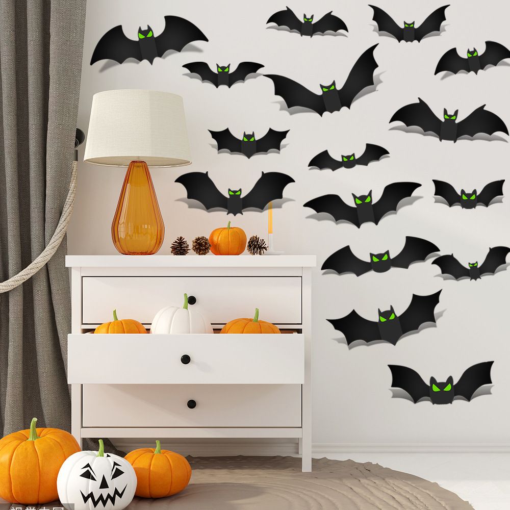 3D Glow in The Dark Bat Wall Decors Set for Halloween Party Home Spooky Backgrounds, 96 Pack Small Medium Large Stickers with Glow Eyes, Tweezer and Adhesive Dots