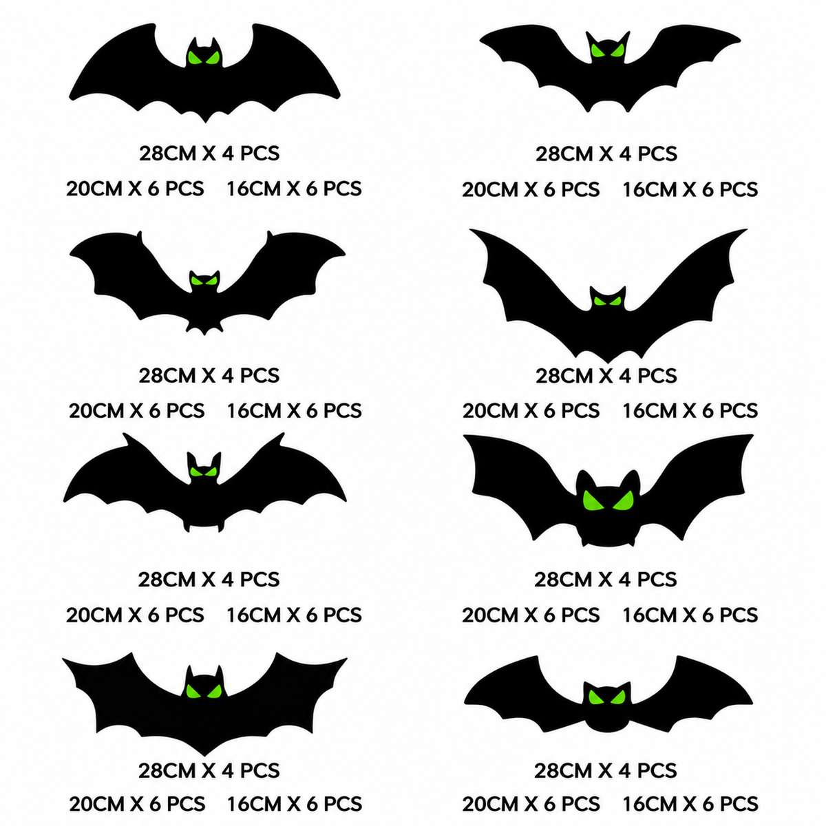 3D Glow in The Dark Bat Wall Decors Set for Halloween Party Home Spooky Backgrounds, 128 Pack Small Medium Large Stickers with Glow Eyes, Tweezer and Adhesive Dots