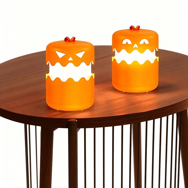 360°Beam Hanging Pumpkin Lantern with Double-Sided Spooky Expressions and Telescopic Pull-to-Open Design, Portable Rechargeable Halloween Light, Dimmable Warm LED Party Decor