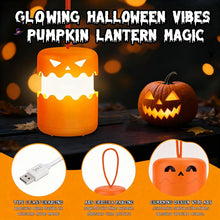 3PCS 360°Beam Hanging Pumpkin Lantern with Double-Sided Spooky Expressions and Telescopic Pull-to-Open Design, Portable Rechargeable Halloween Light, Dimmable Warm LED Party Decor