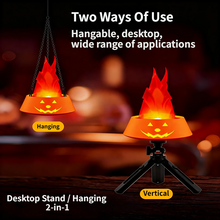 Style-1 LED Halloween Pumpkin Lantern and Simulated Silk Flame Blowing Light with Adjustable Stand and Hanging Chain, Rechargeable Atmosphere Lamp for Party Bar Camping and Home Use