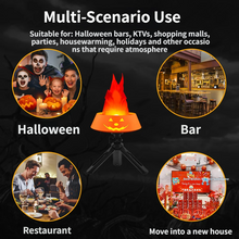 Style-4 LED Halloween Pumpkin Lantern and Simulated Silk Flame Blowing Light with Adjustable Stand and Hanging Chain, Rechargeable Atmosphere Lamp for Party Bar Camping and Home Use