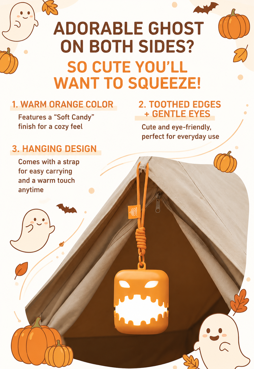 2PCS Dual-Sided Halloween Pumpkin Fun Lantern - Rechargeable Pull Cord LED Night Light with 7-Color Flash and Warm White Modes