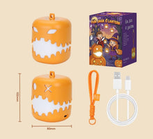 2PCS Dual-Sided Halloween Pumpkin Fun Lantern - Rechargeable Pull Cord LED Night Light with 7-Color Flash and Warm White Modes
