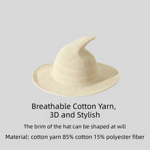 Beige Women's Breathable Cotton Yarn Halloween Witch Hat - Foldable Moldable Wide Brim Sun Hat for Witch Cosplay & Summer Wear