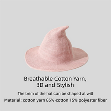 2PCS Pink Women's Breathable Cotton Yarn Halloween Witch Hat - Foldable Moldable Wide Brim Sun Hat for Witch Cosplay & Summer Wear