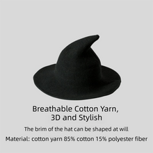 2PCS Black Women's Breathable Cotton Yarn Halloween Witch Hat - Foldable Moldable Wide Brim Sun Hat for Witch Cosplay & Summer Wear