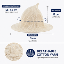 2PCS Black Women's Breathable Cotton Yarn Halloween Witch Hat - Foldable Moldable Wide Brim Sun Hat for Witch Cosplay & Summer Wear