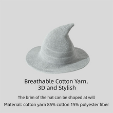 2PCS Grey Women's Breathable Cotton Yarn Halloween Witch Hat - Foldable Moldable Wide Brim Sun Hat for Witch Cosplay & Summer Wear