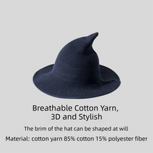 2PCS Dark Blue Women's Breathable Cotton Yarn Halloween Witch Hat - Foldable Moldable Wide Brim Sun Hat for Witch Cosplay & Summer Wear