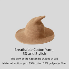 2PCS Khaki Women's Breathable Cotton Yarn Halloween Witch Hat - Foldable Moldable Wide Brim Sun Hat for Witch Cosplay & Summer Wear