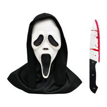 Scream Ghost Face Mask with Bloody Knife Prop - Halloween Cosplay Latex Hood Mask for Horror Parties, Masquerades and Haunted Houses (Style 1)