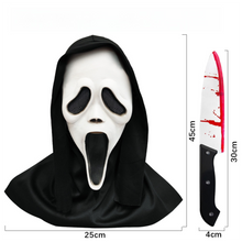 Scream Ghost Face Mask with Bloody Knife Prop - Halloween Cosplay Latex Hood Mask for Horror Parties, Masquerades and Haunted Houses (Style 4)