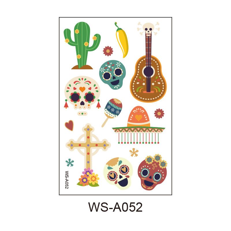 10 Pack Day of the Dead Halloween Temporary Tattoos - Mexican Fiesta Party Body Sticker Props, Style 2