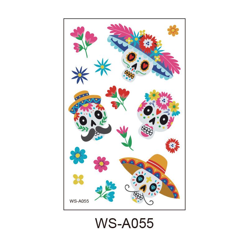 10 Pack Day of the Dead Halloween Temporary Tattoos - Mexican Fiesta Party Body Sticker Props, Style 5
