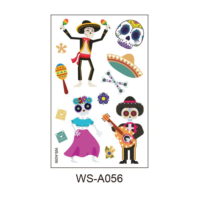 10 Pack Day of the Dead Halloween Temporary Tattoos - Mexican Fiesta Party Body Sticker Props, Style 6
