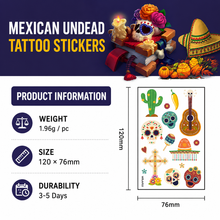 10 Pack Day of the Dead Halloween Temporary Tattoos - Mexican Fiesta Party Body Sticker Props, Style 8