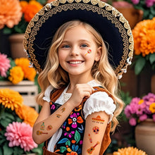 10 Pack Day of the Dead Halloween Temporary Tattoos - Mexican Fiesta Party Body Sticker Props, Style 9
