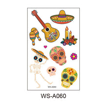 10 Pack Day of the Dead Halloween Temporary Tattoos - Mexican Fiesta Party Body Sticker Props, Style 10