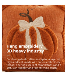 2 PCS Orange Pumpkin Embroidered Cushion Cover (45 x 45cm) - 3D Quilted Bow Pumpkin Decorative Soft Throw Pillowcase for Halloween, Thanksgiving, Sofa and Home Decor