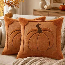 2 PCS Caramel Pumpkin Embroidered Cushion Cover (45 x 45cm) - 3D Quilted Bow Pumpkin Decorative Soft Throw Pillowcase for Halloween, Thanksgiving, Sofa and Home Decor