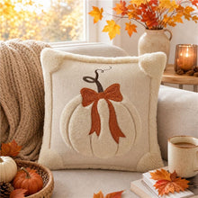 2 PCS Beige Pumpkin Embroidered Cushion Cover (45 x 45cm) - 3D Quilted Bow Pumpkin Decorative Soft Throw Pillowcase for Halloween, Thanksgiving, Sofa and Home Decor