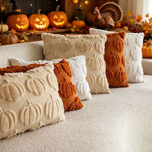 2 PCS Beige Pumpkin Embroidered Cushion Cover (45 x 45cm) - 3D Quilted Bow Pumpkin Decorative Soft Throw Pillowcase for Halloween, Thanksgiving, Sofa and Home Decor