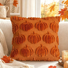 2 PCS Orange Pumpkin Embroidered Cushion Cover (45 x 45cm) - 3D Quilted Mini Pumpkin Decorative Soft Throw Pillowcase for Halloween, Thanksgiving, Sofa and Home Decor