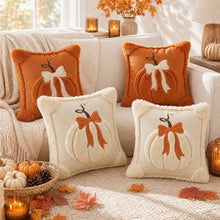 2 PCS Orange Pumpkin Embroidered Cushion Cover (45 x 45cm) - 3D Quilted Mini Pumpkin Decorative Soft Throw Pillowcase for Halloween, Thanksgiving, Sofa and Home Decor