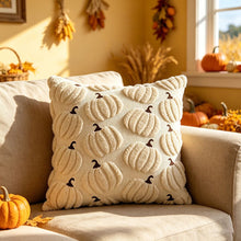 2 PCS Beige Pumpkin Embroidered Cushion Cover (45 x 45cm) - 3D Quilted Pumpkin Decorative Soft Throw Pillowcase for Halloween, Thanksgiving, Sofa and Home Decor