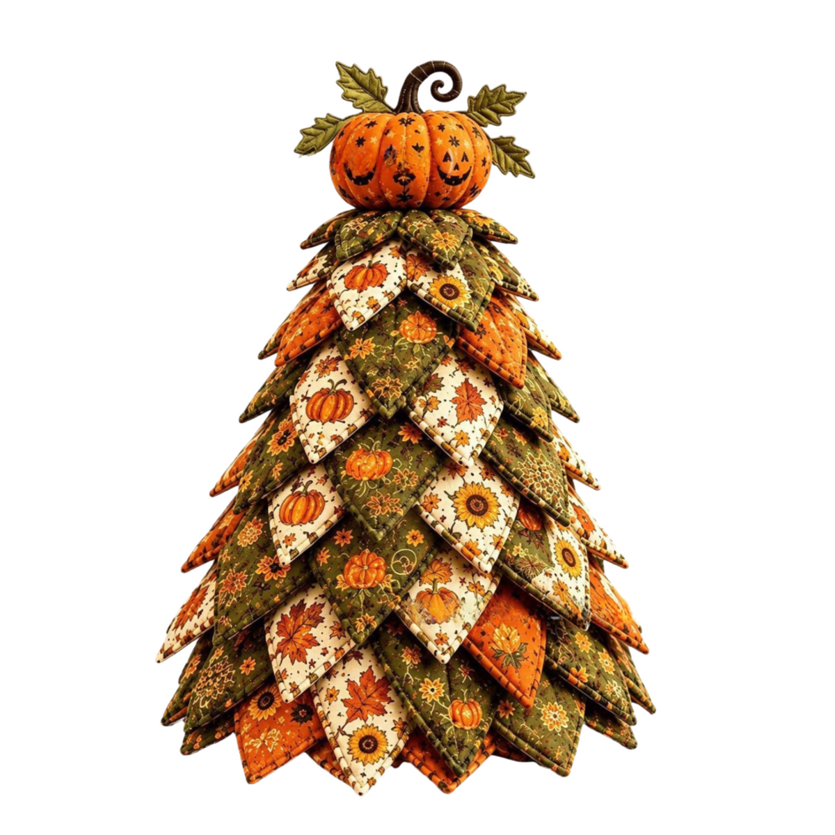 Pumpkin Themed DIY Fabric Quilted Christmas Tree Kit for Handmade Layered Festive Tabletop Tree, Halloween / Christmas Home Decor and Holiday Craft Gift