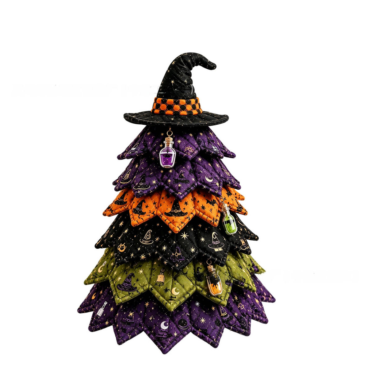 Witch Hat Themed DIY Fabric Quilted Christmas Tree Kit for Handmade Layered Festive Tabletop Tree, Halloween / Christmas Home Decor and Holiday Craft Gift