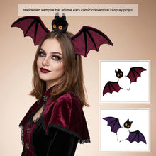Red Halloween Bat Wing Headband with Furry Ears and Orange Eyes - Velvet Costume Accessory for Cosplay, Parties, and Themed Events
