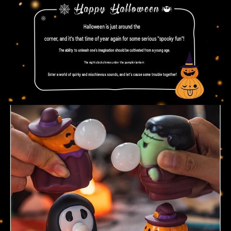 3 pce Halloween Squeeze Bubble Toy （Pumpkin witch and Ghost and Green Monster） - PVC Squishy Figures with Pop-Up Bubble, Cute Stress Relief Decor for  Party Favors and Desk Display