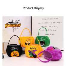 Black bag with a pumpkin pattern - Plush Halloween Trick or Treat Candy Bag - Polyester  Tote with Embroidered Face, Lightweight Portable Goody Pouch for  Party Favors and Trick or Treating
