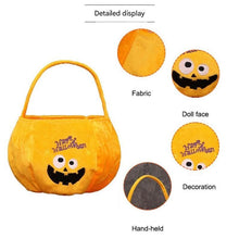 Yellow bag with a pumpkin pattern - Plush Halloween Trick or Treat Candy Bag - Polyester  Tote with Embroidered Face, Lightweight Portable Goody Pouch for  Party Favors and Trick or Treating