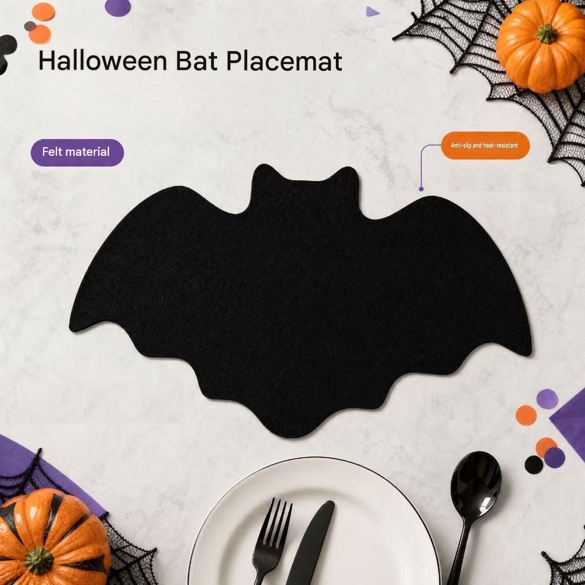 5-pieces 43*25cm Halloween bat-shaped mat - Felt Non-Slip Heat Resistant Table Mat for Party Dining and Gothic Home Deco